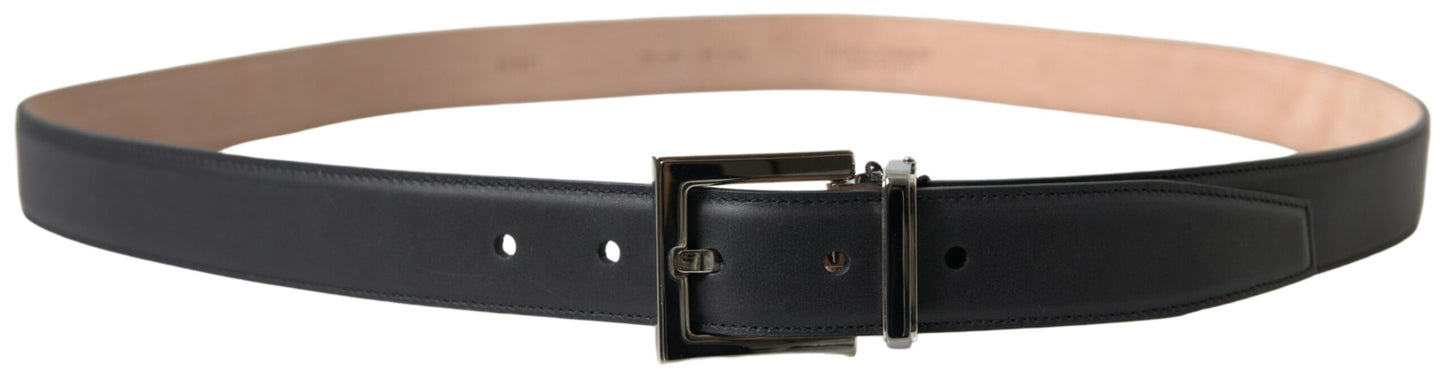 Elegant Black Leather Belt with Metal Buckle