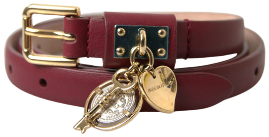 Elegant Bordeaux Leather Belt with Metallic Buckle