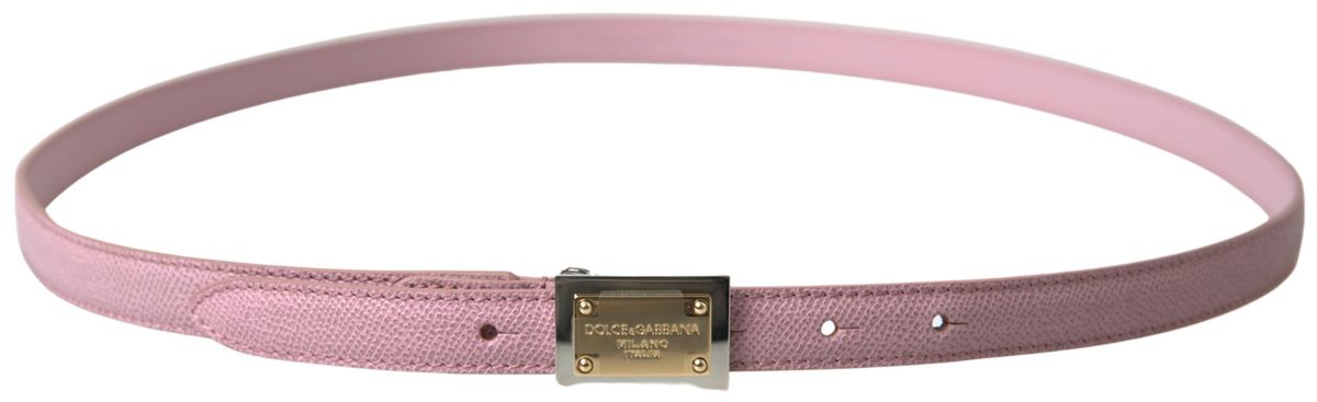 Chic Pink Leather Belt with Engraved Buckle