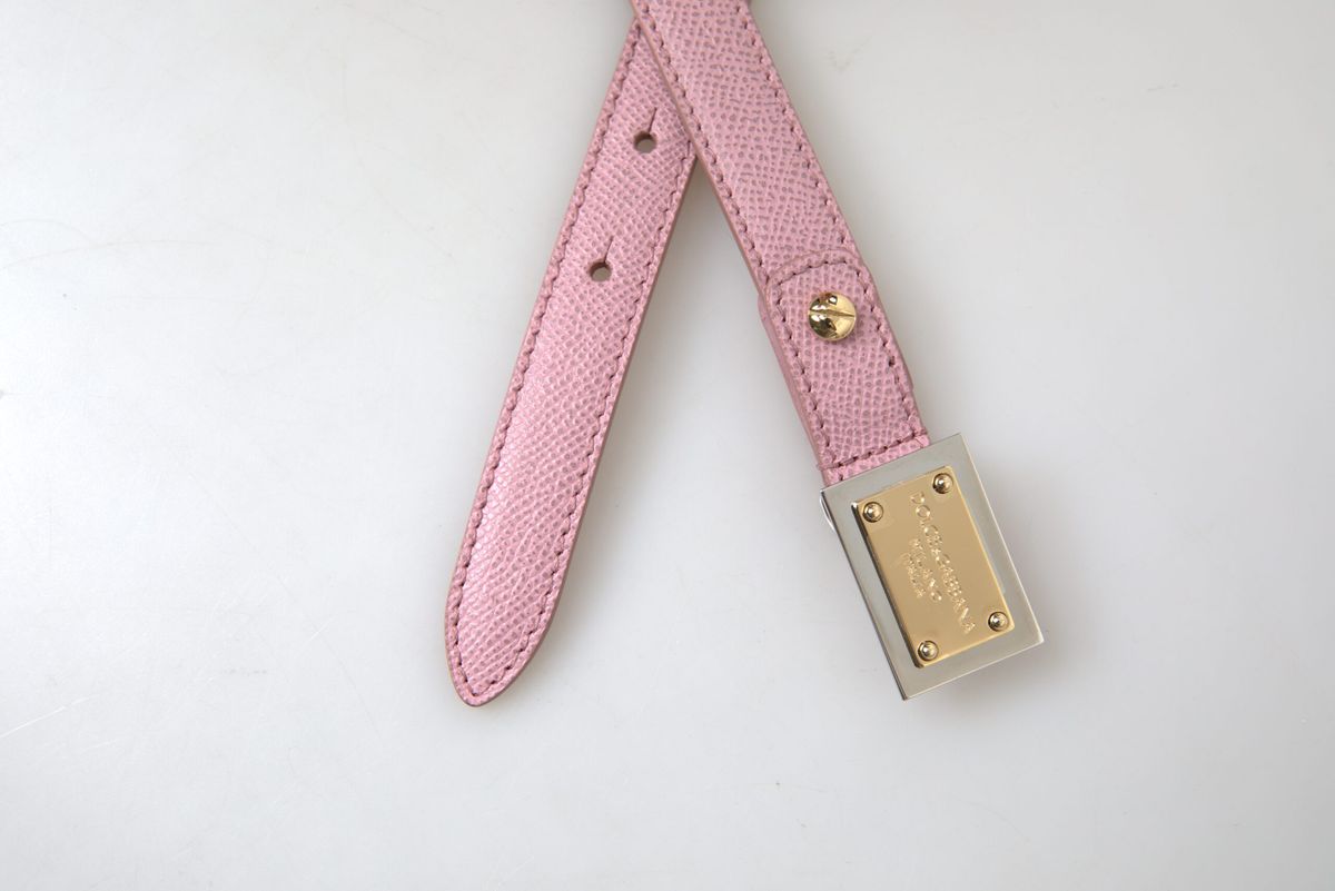 Chic Pink Leather Belt with Engraved Buckle