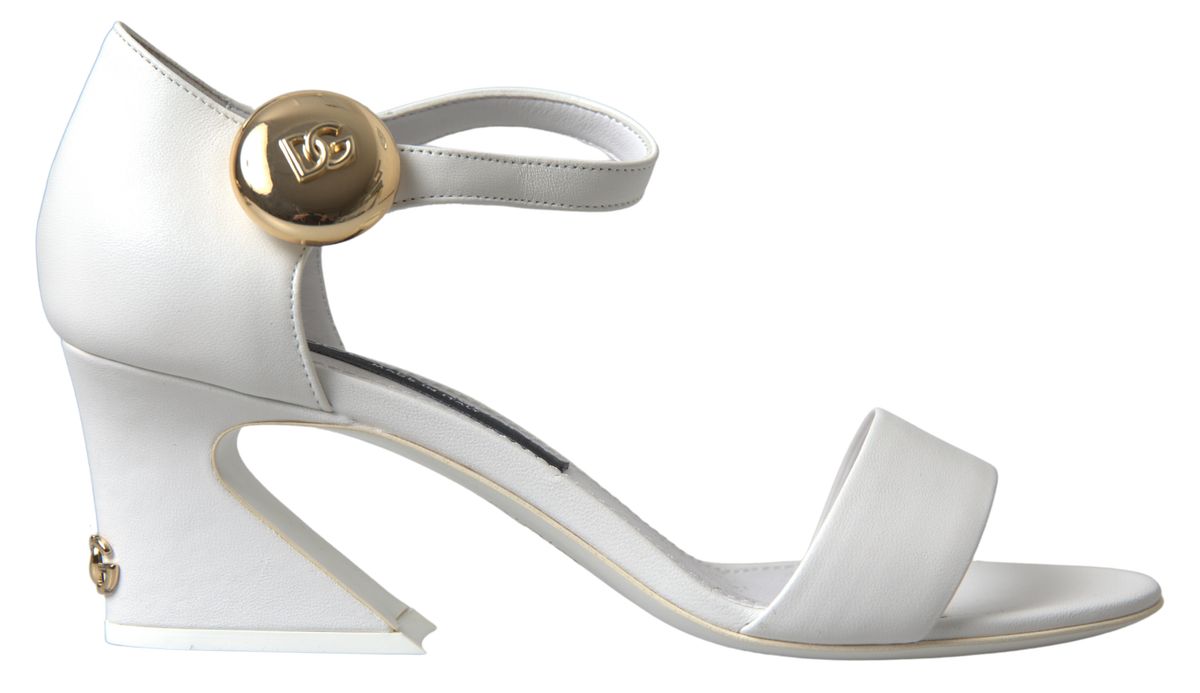 Elegant White Nappa Leather Cuban Heel Sandals