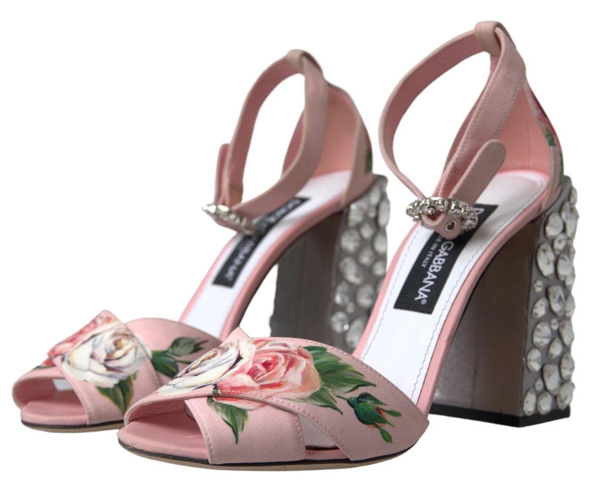 Floral Bejeweled Block Heel Sandals