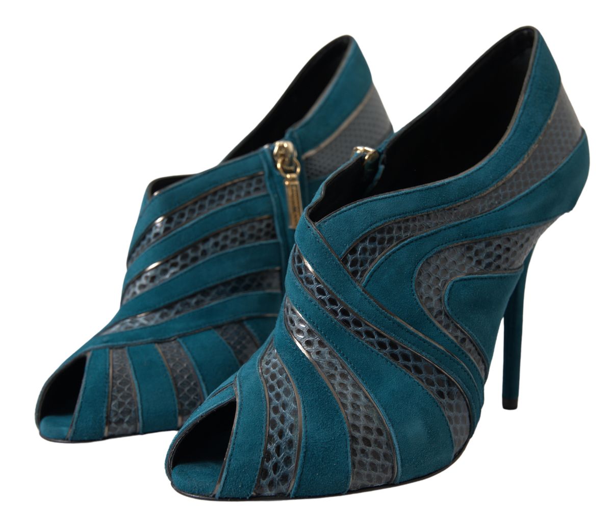 Chic Blue Peep Toe Stiletto Ankle Booties