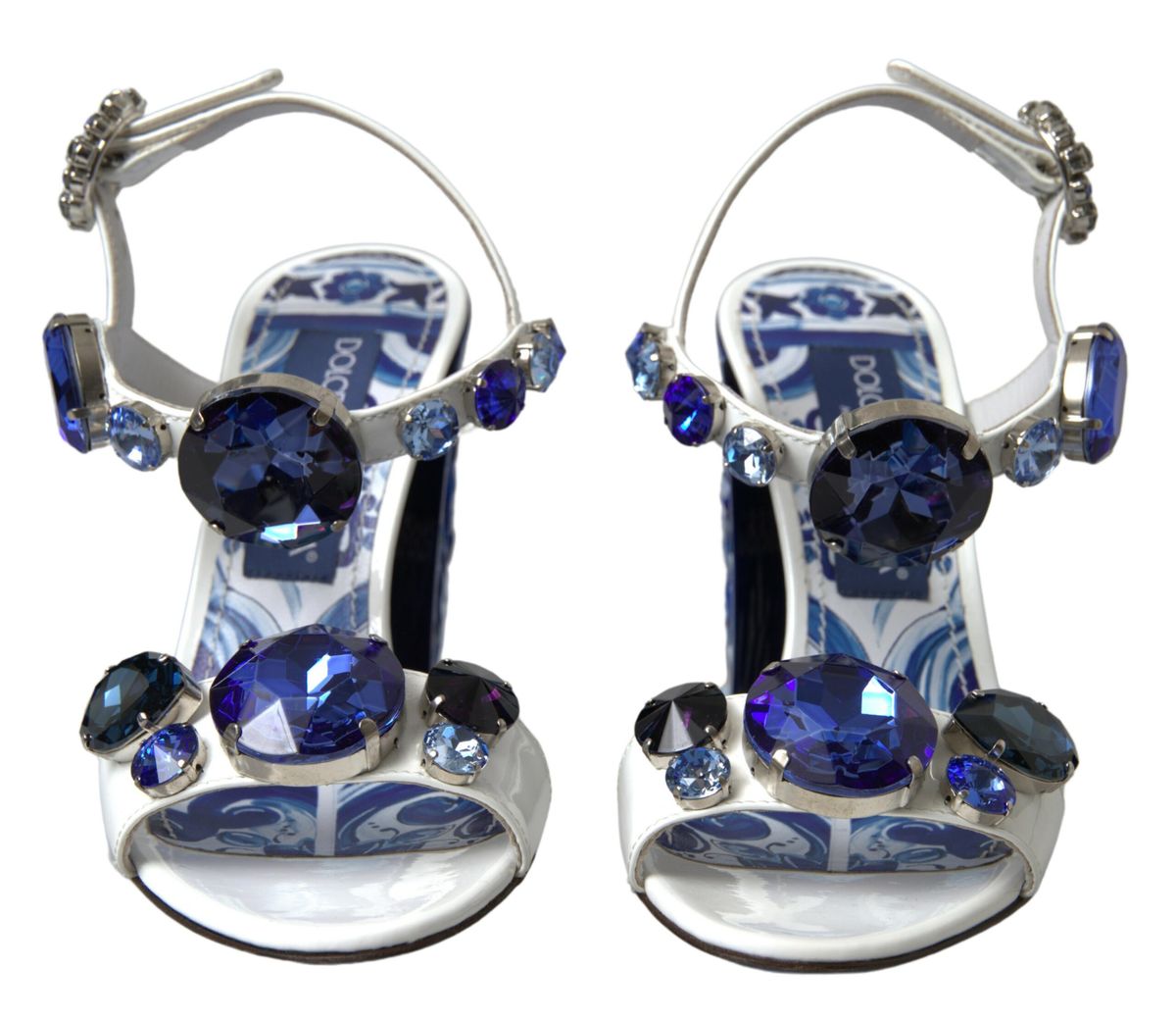 Elegant White & Blue Gemstone Embellished Sandals