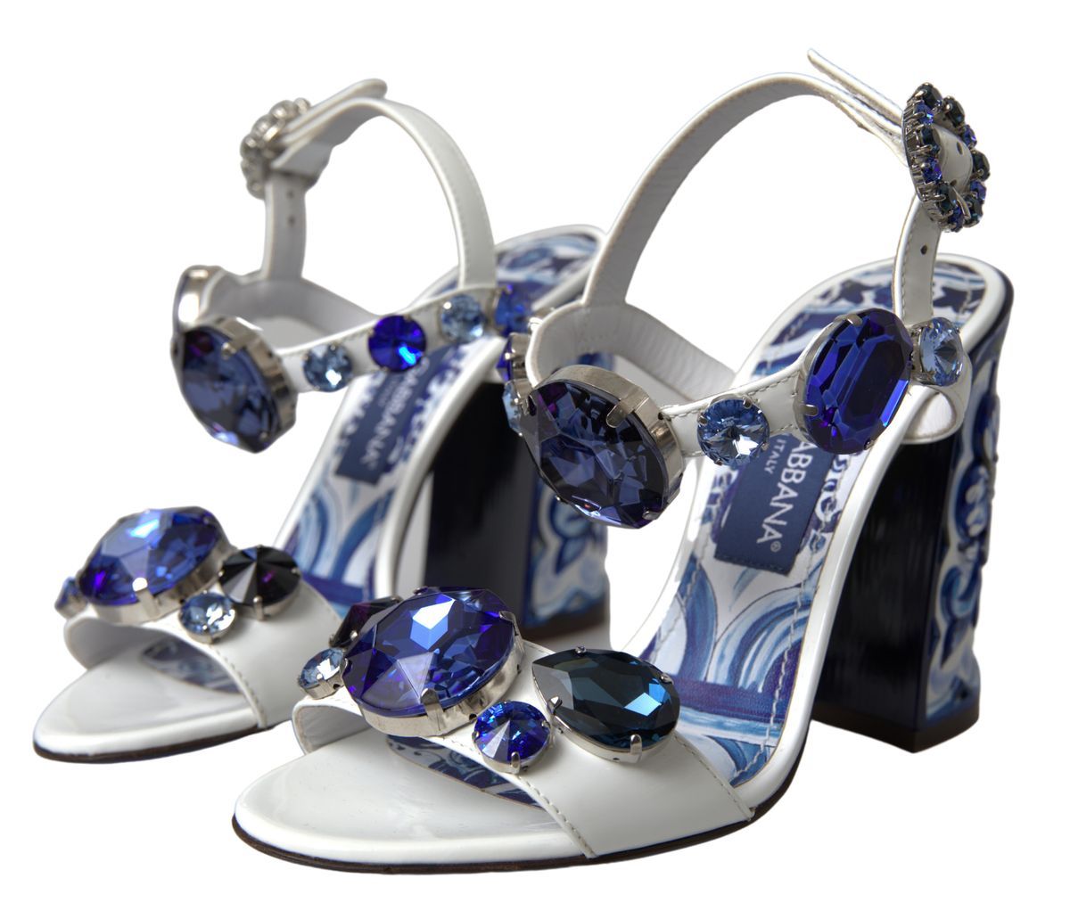 Elegant White & Blue Gemstone Embellished Sandals