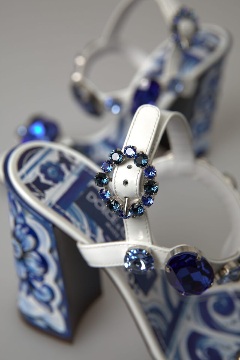 Elegant White & Blue Gemstone Embellished Sandals