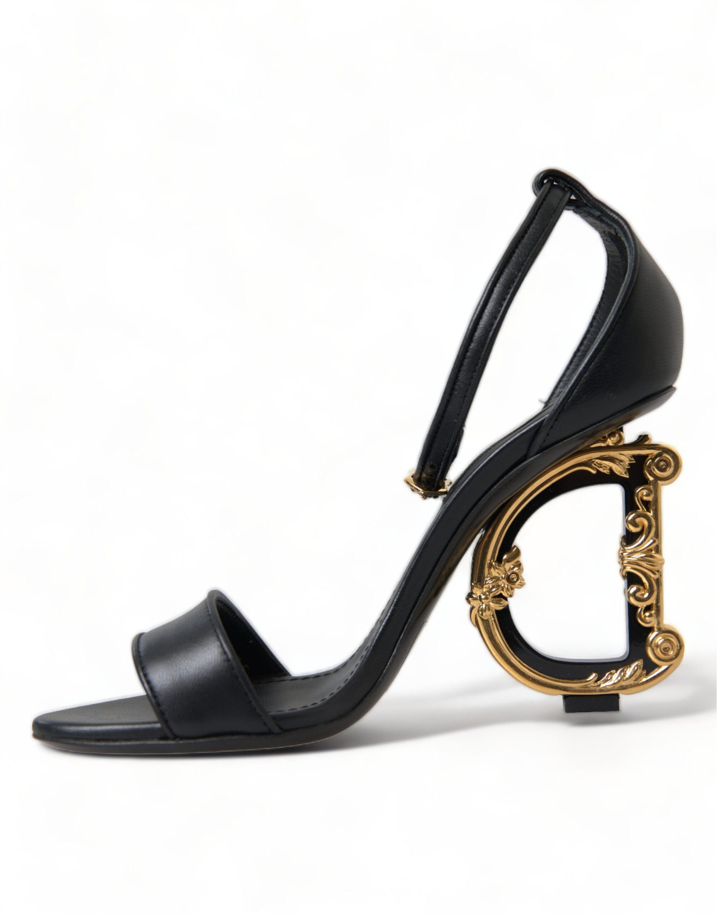 Black Leather Baroque DG Heel Sandals Shoes