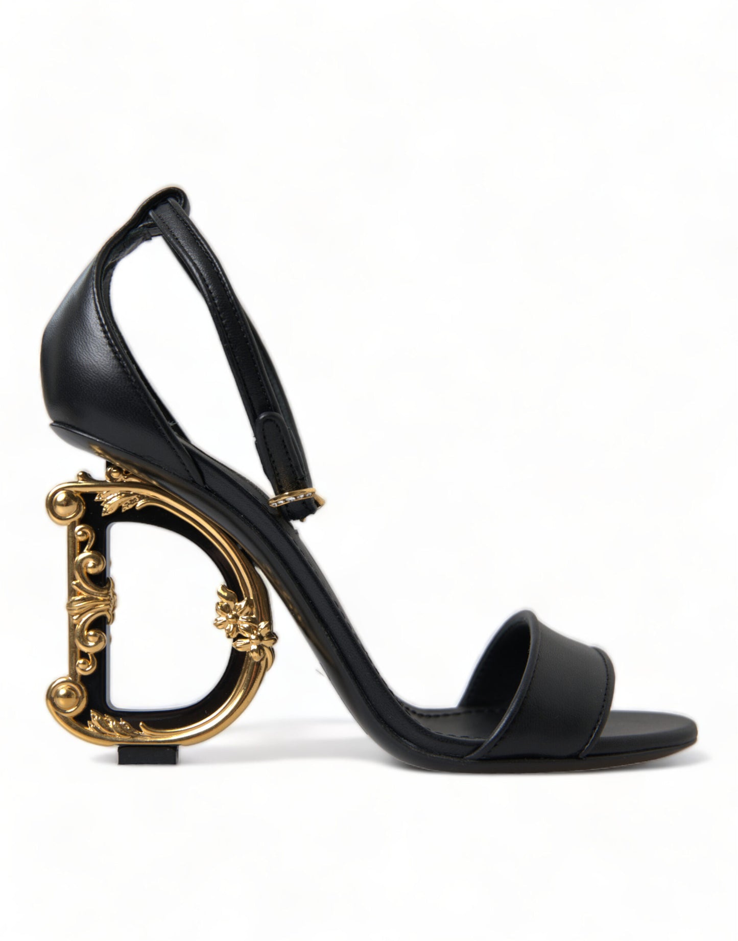 Black Leather Baroque DG Heel Sandals Shoes