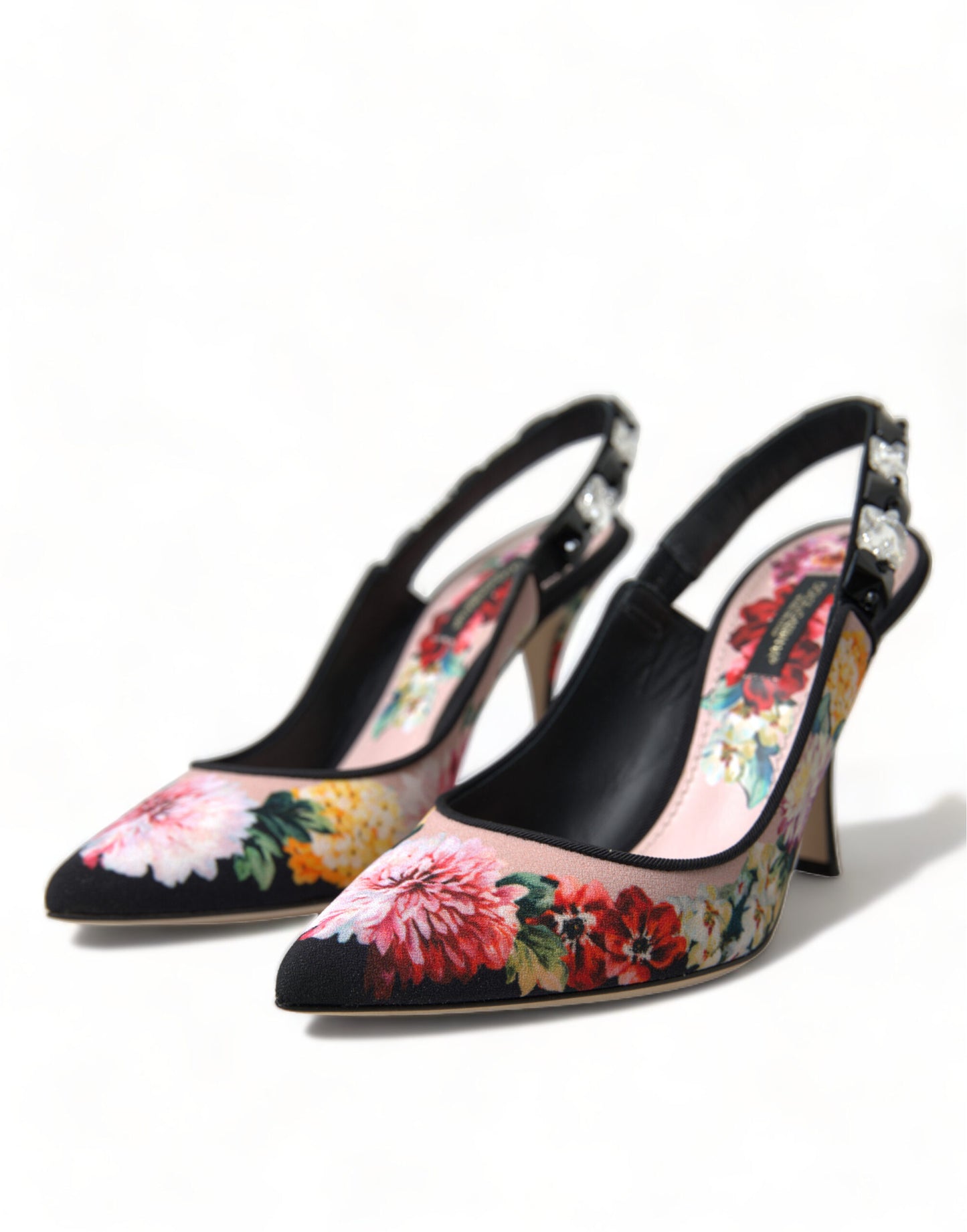 Floral Slingback Heels with Luxe Crystal Details