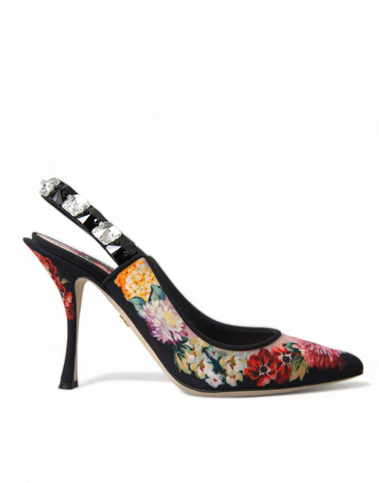 Floral Slingback Heels with Luxe Crystal Details