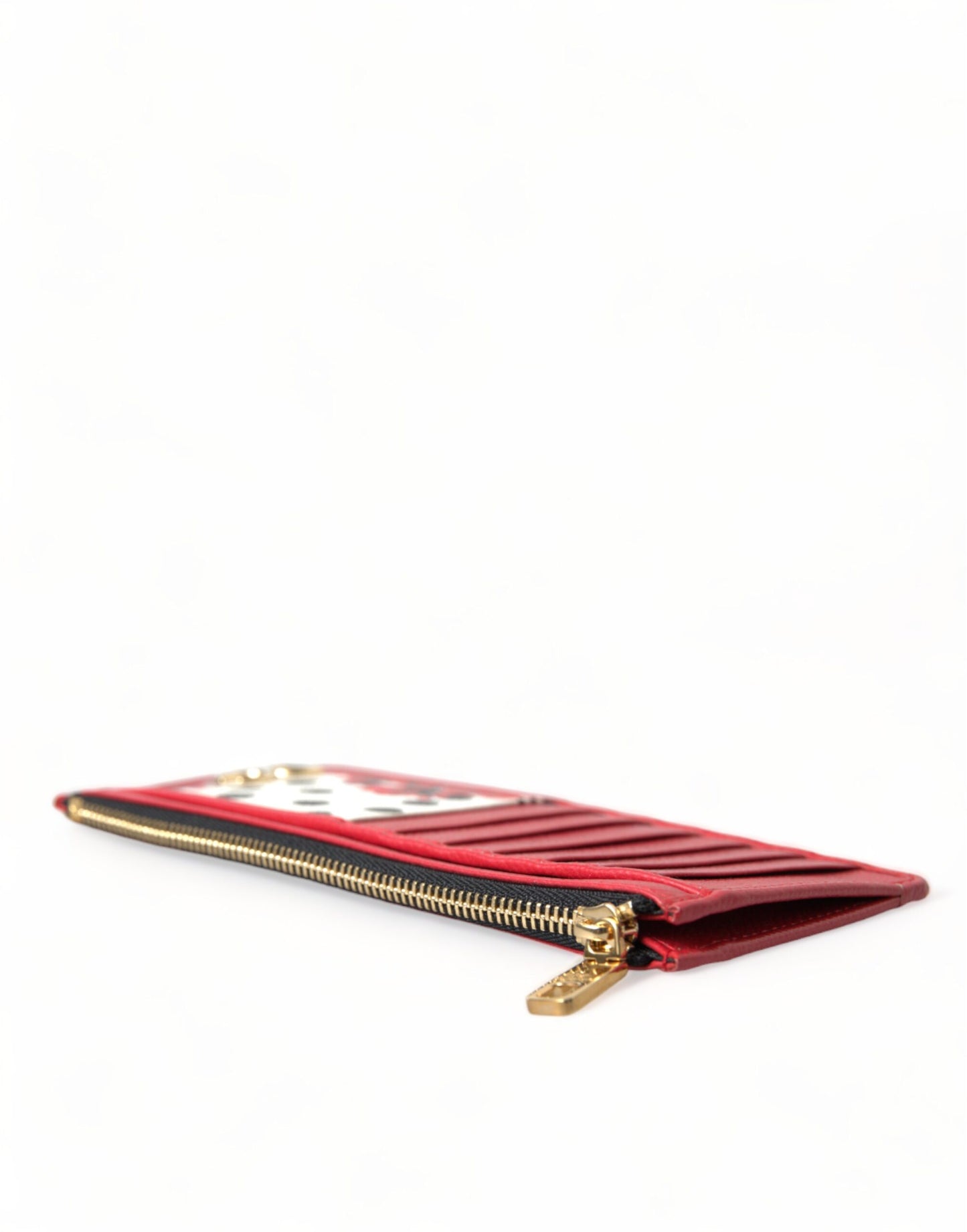 Red White Leather DG Logo Zip Card Holder Wallet