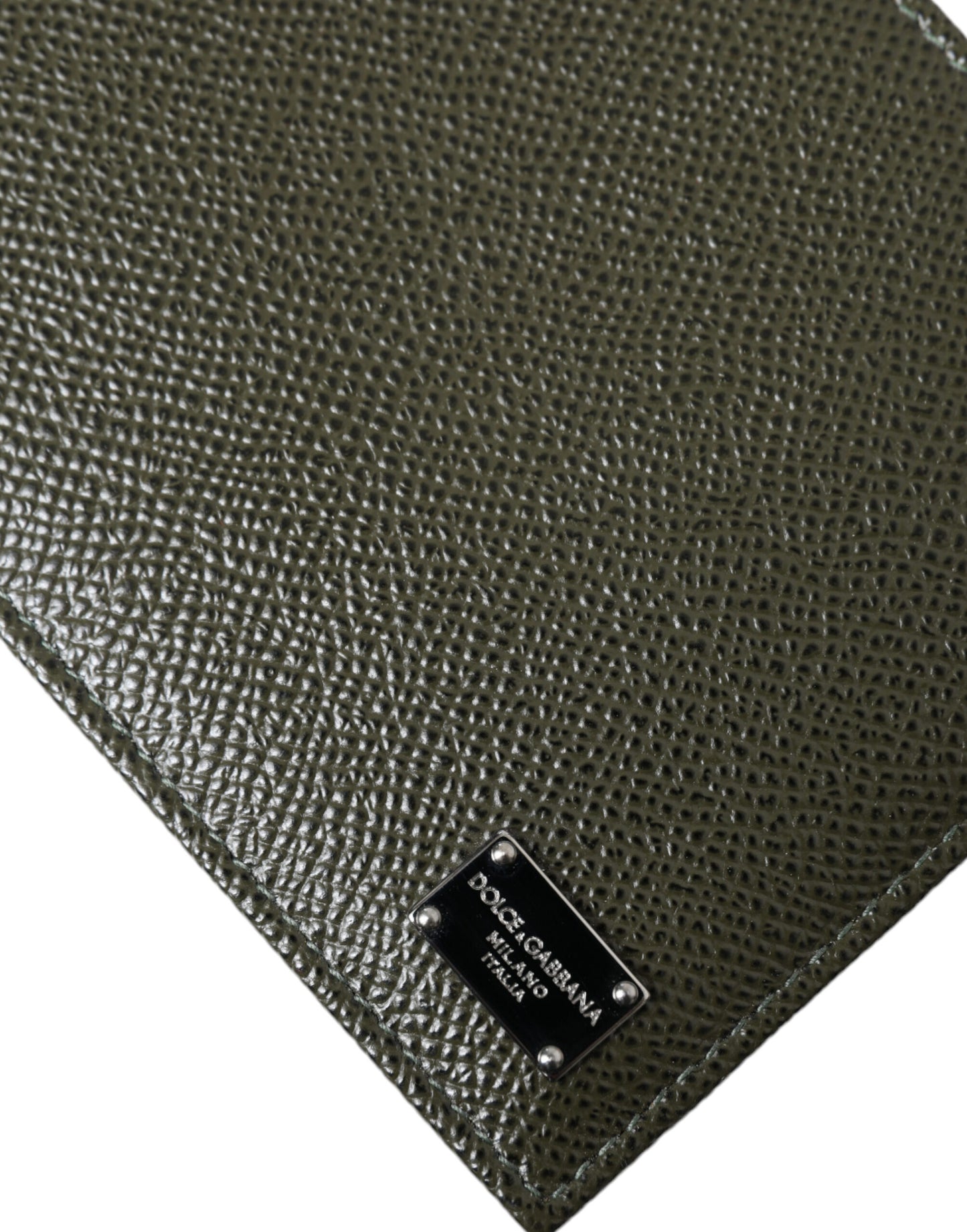 Olive Green Calfskin Leather Bifold Card Holder Wallet