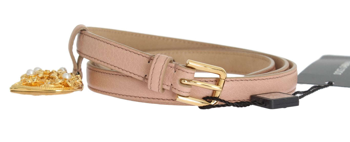 Beige Italian Leather Waist Belt with Gold Detailing