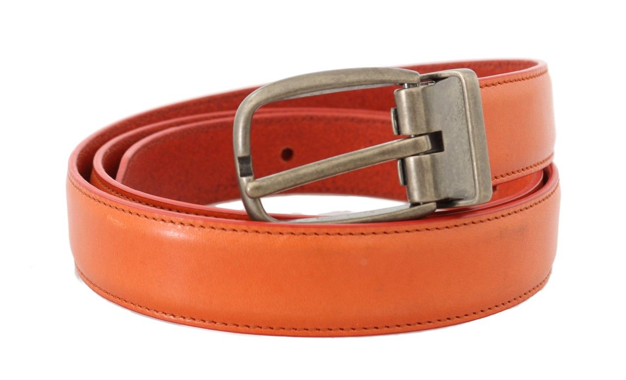 Dolce & Gabbana Orange Leather Gold Buckle Men's Belt