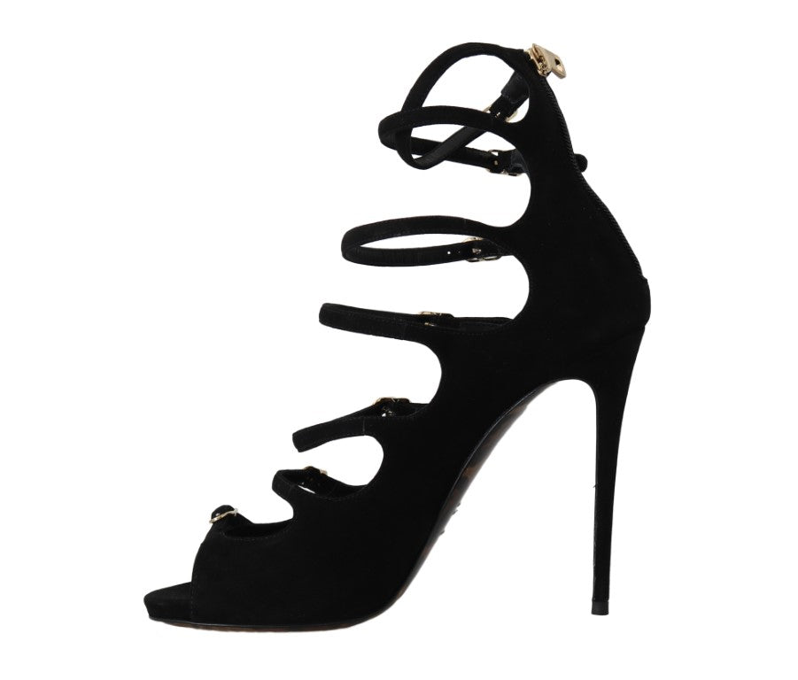 Chic Black Suede Ankle Strap Heels