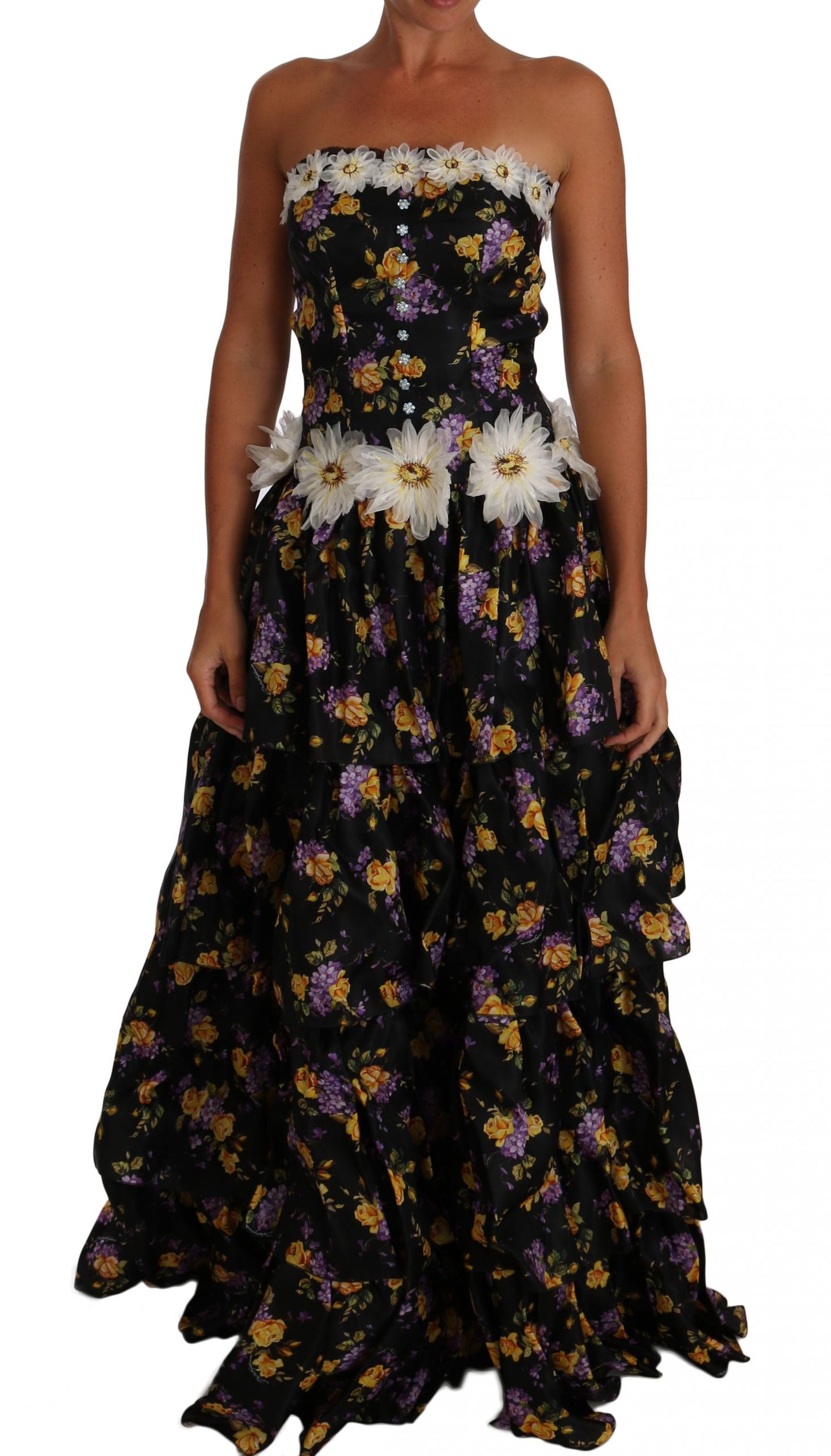 Elegant Floral Silk Maxi Dress with Embellishments
