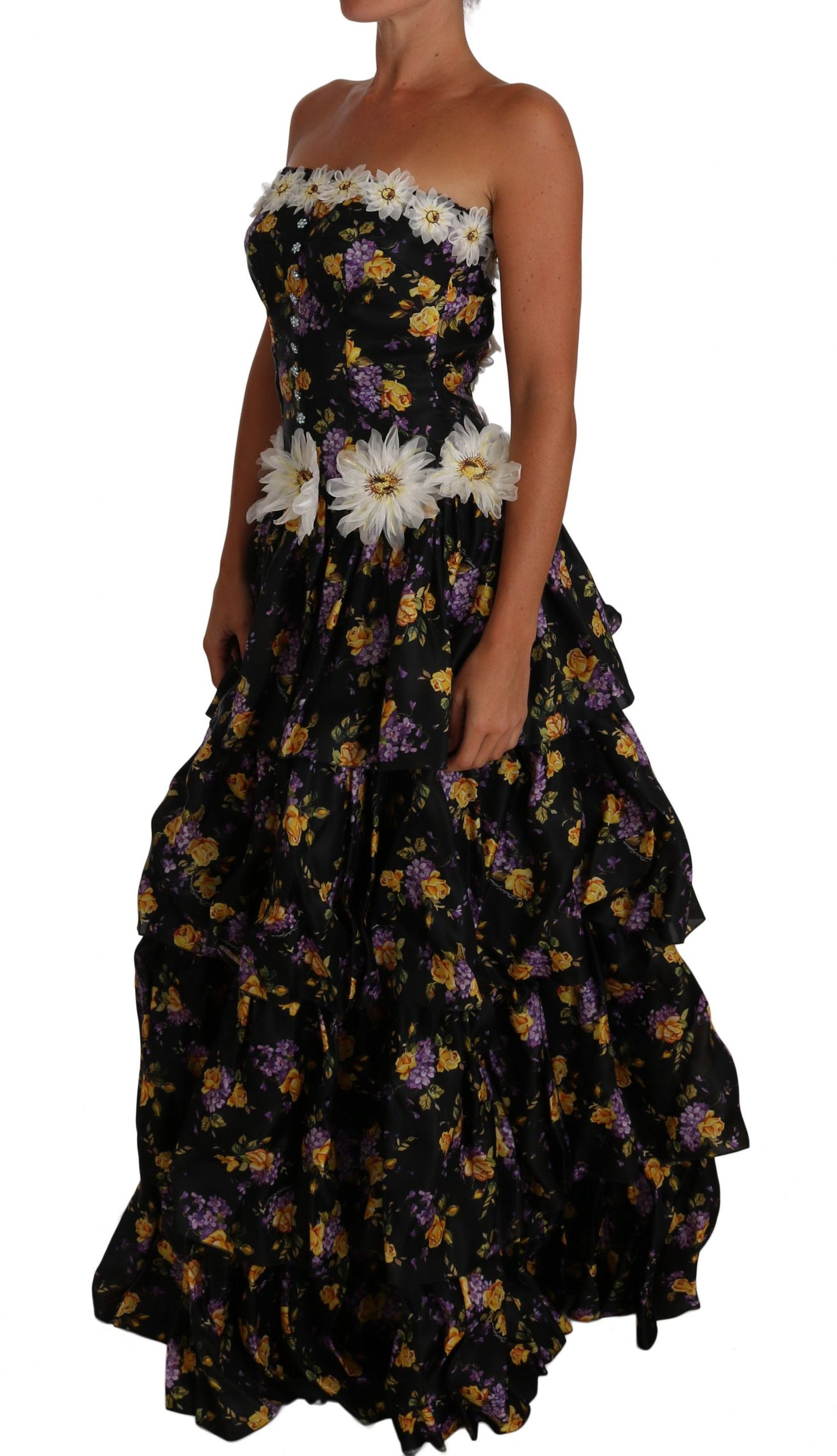 Elegant Floral Silk Maxi Dress with Embellishments