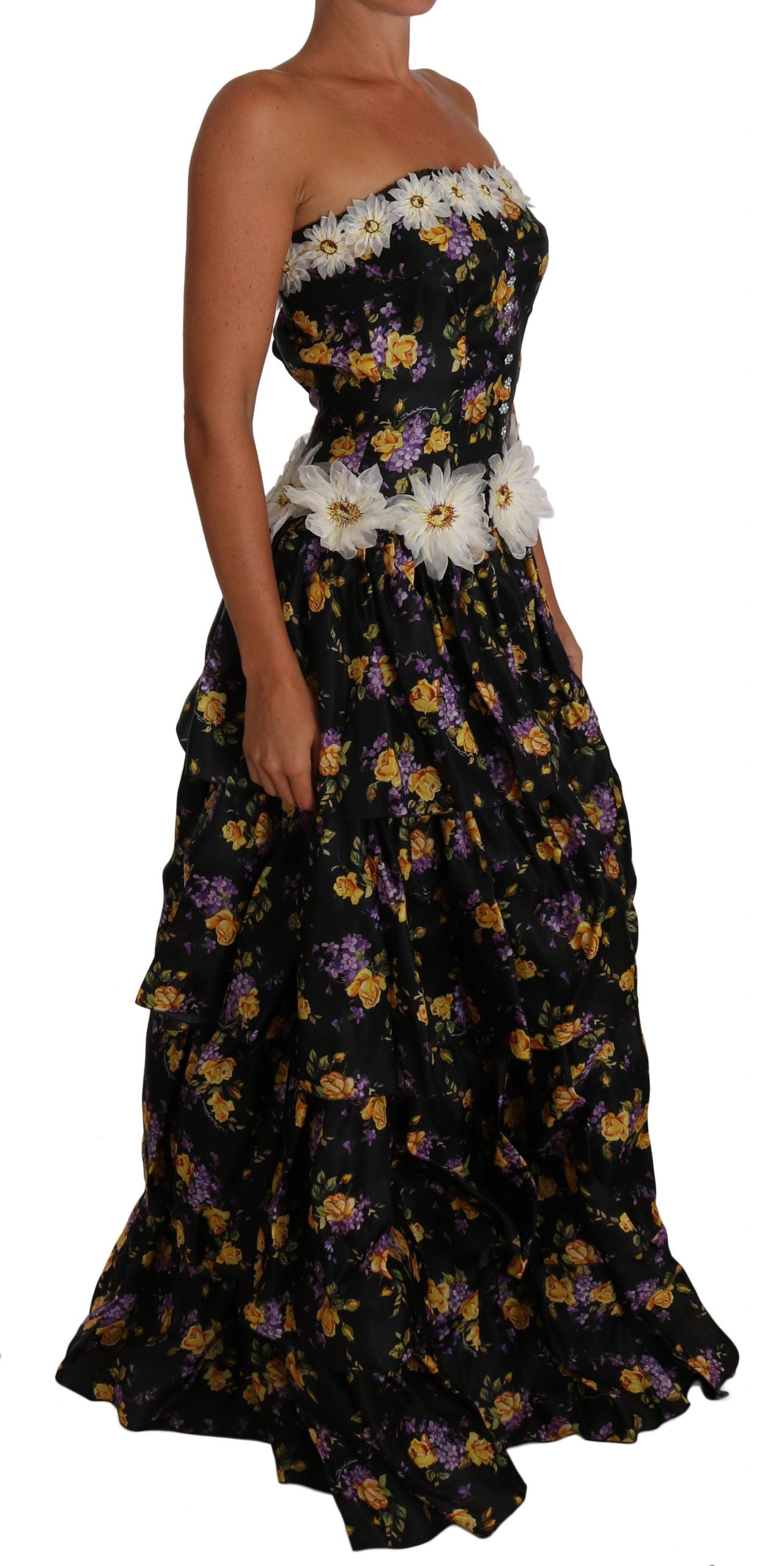 Elegant Floral Silk Maxi Dress with Embellishments