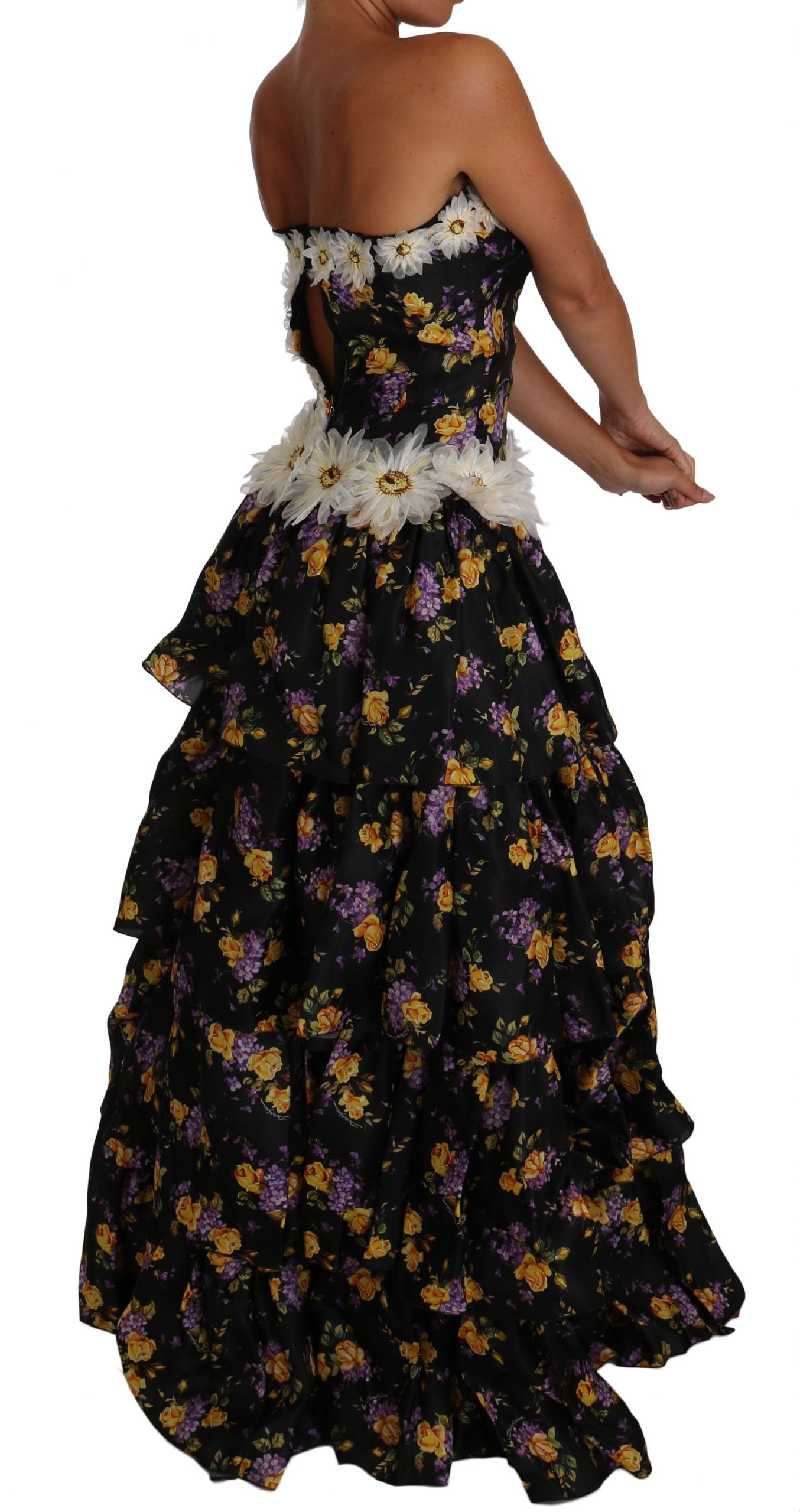Elegant Floral Silk Maxi Dress with Embellishments