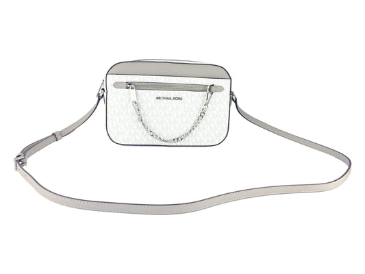 Jet Set Item Large East West Signature Leather Zip Chain Crossbody Handbag (Bright White Signature)