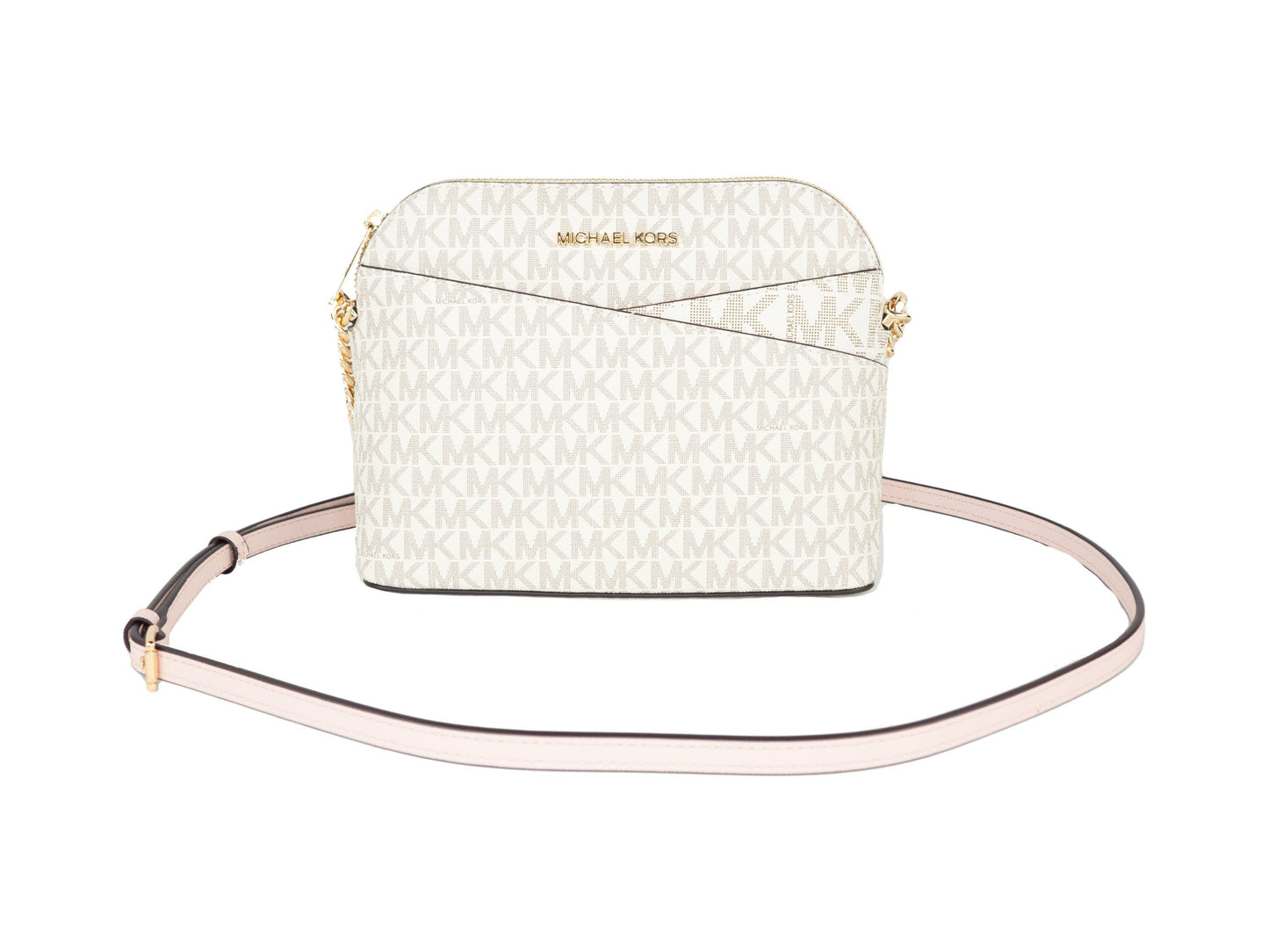 Jet Set Travel Medium Leather X Cross Dome Crossbody Handbag (Vanilla Signature/Powder Blush)