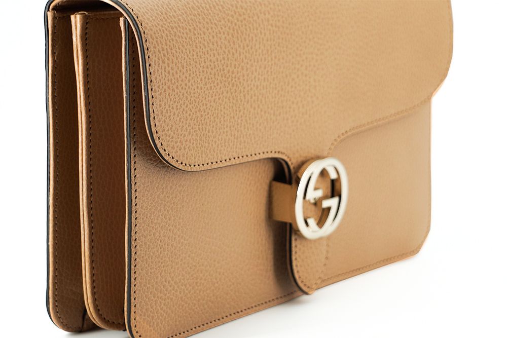 Elegant Beige Calf Leather Shoulder Bag