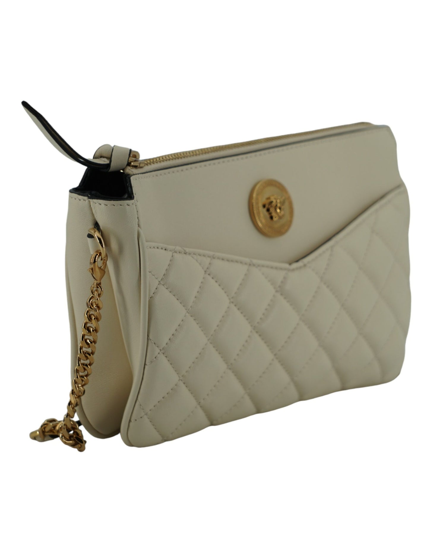 White Lamb Leather Pouch Crossbody Bag