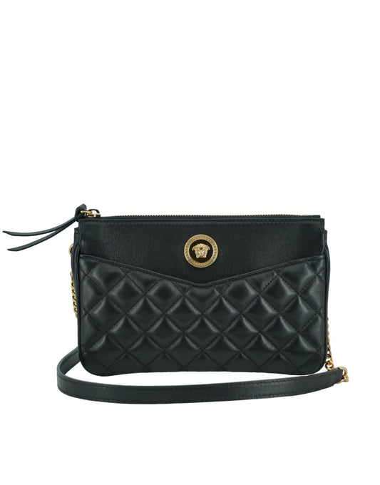 Black Lamb Leather Pouch Crossbody Bag