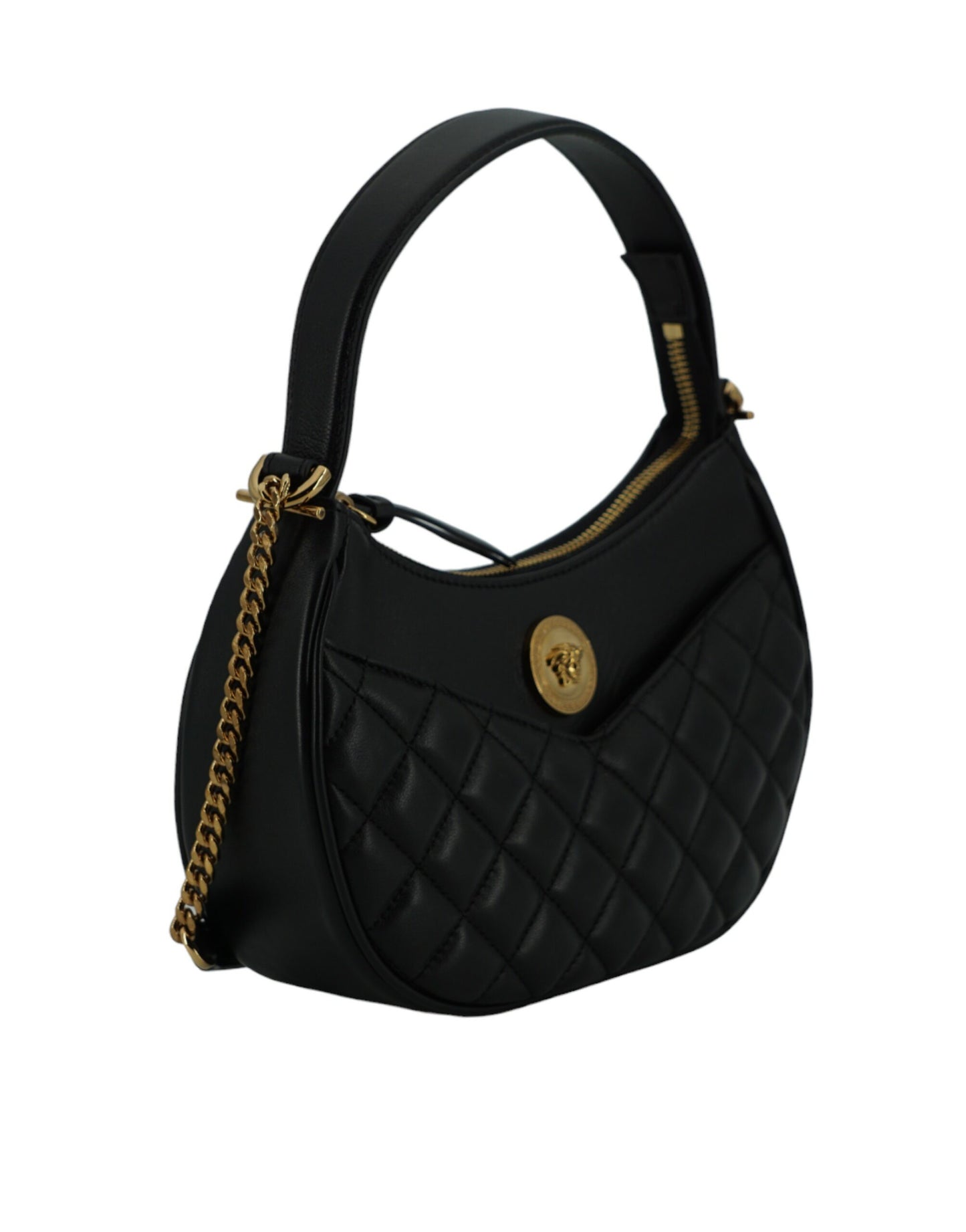 Black Leather Half Moon Shoulder Bag