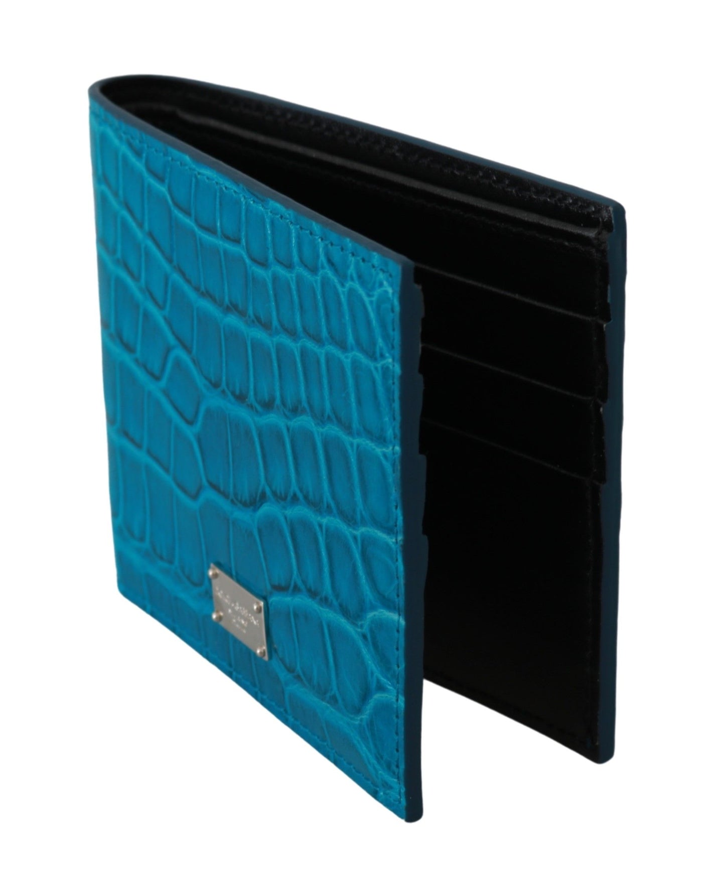 Blue Alligator Pattern Leather Bifold Wallet