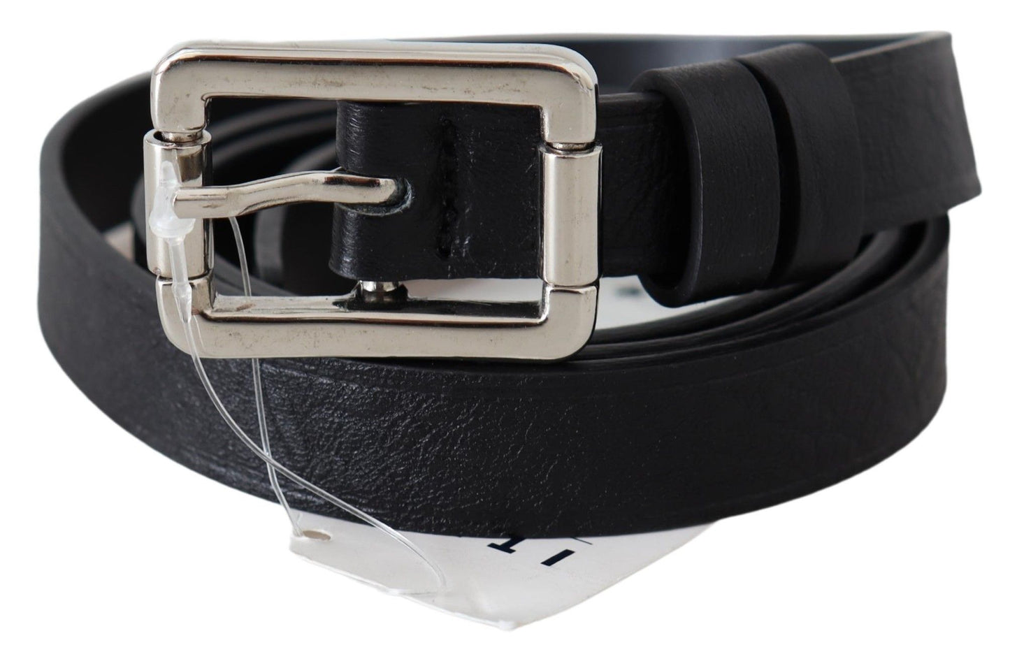 Elegant Black Leather Waist Belt with Silver-Tone Buckle