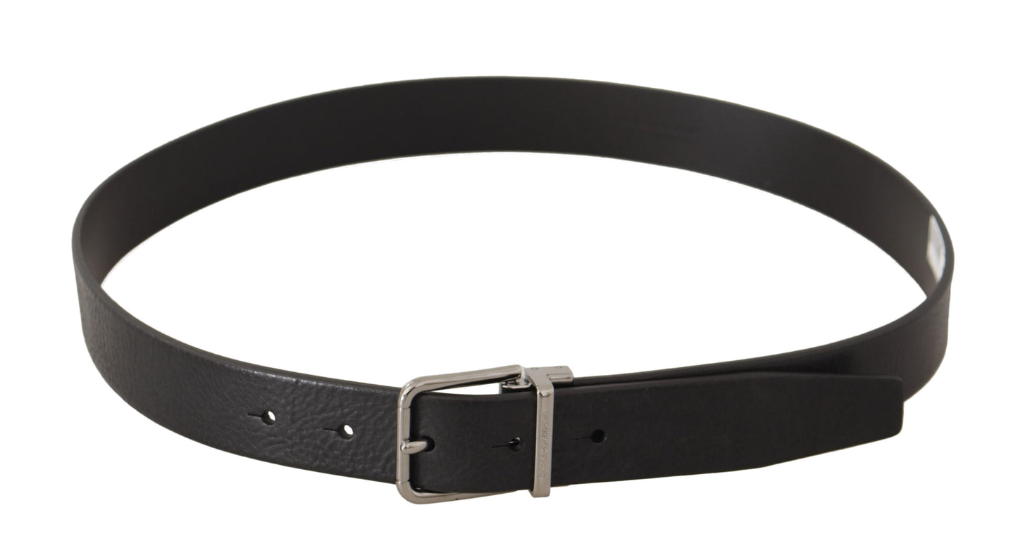 Elegant Black Leather Belt with Metal Buckle