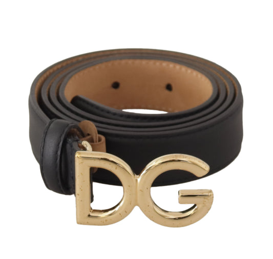 Elegant Black Leather Belt with Logo Buckle