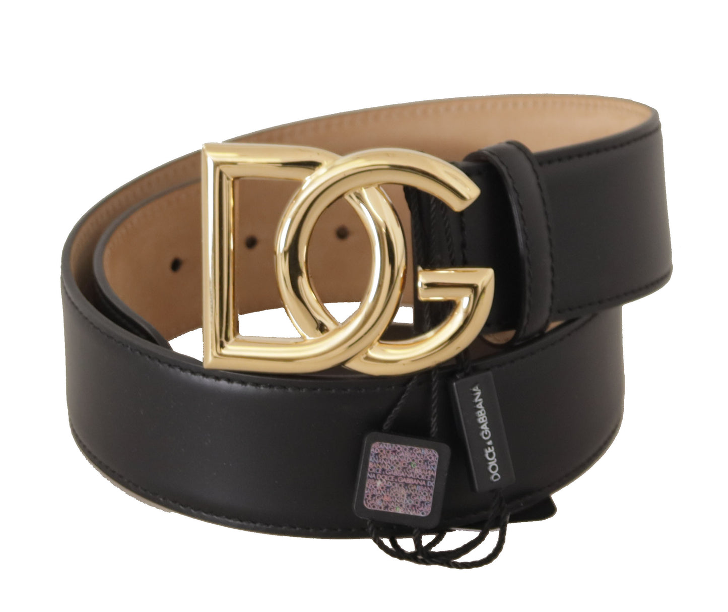 Elegant Black Leather Belt with Engraved Buckle