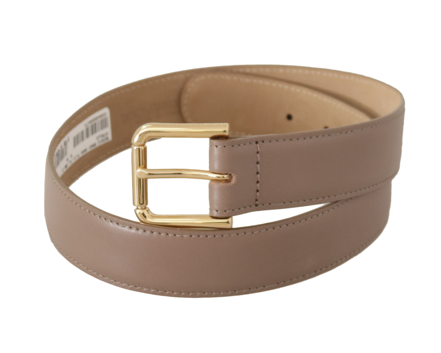 Elegant Cream Leather Belt with Engraved Buckle