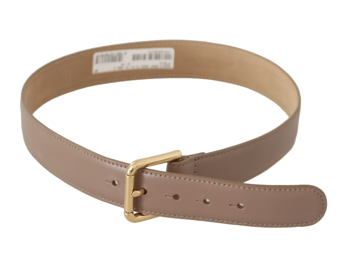 Elegant Cream Leather Belt with Engraved Buckle