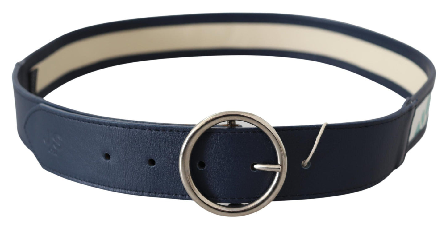 Elegant Navy Leather Waist Belt with Silver Buckle