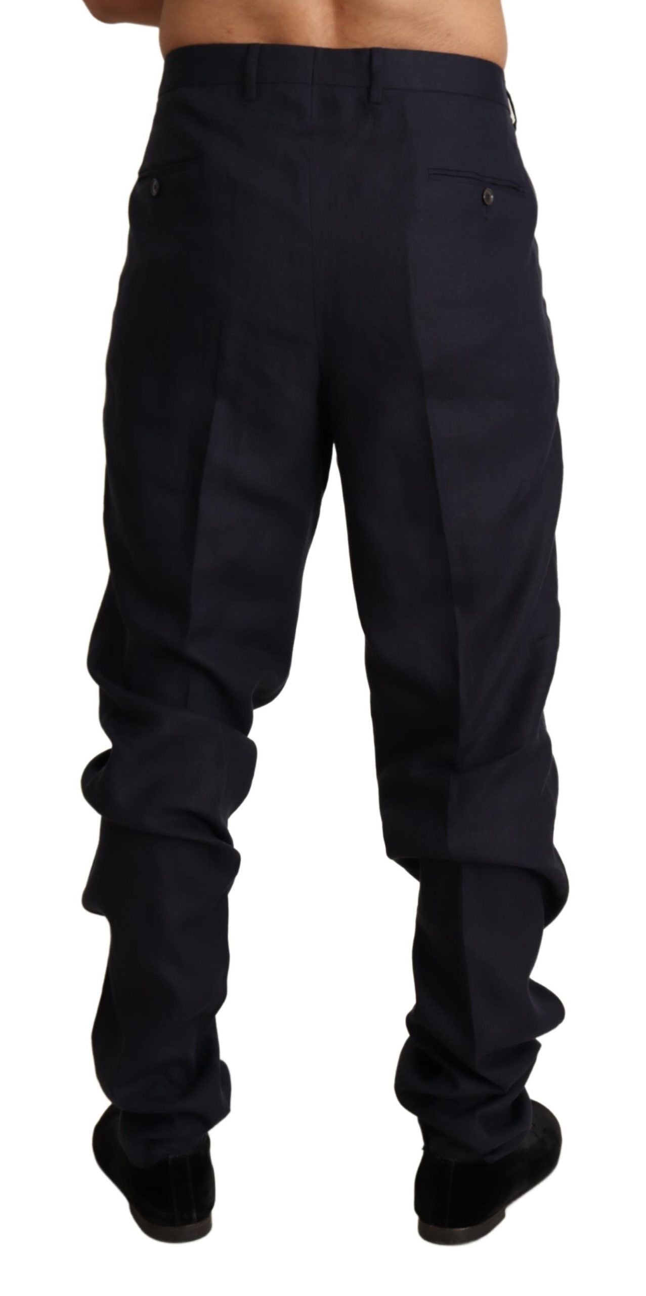 Elegant Blue Linen Dress Trousers