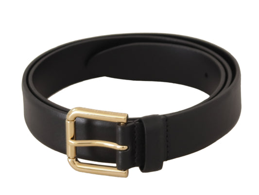 Elegant Black Leather Belt with Metal Buckle