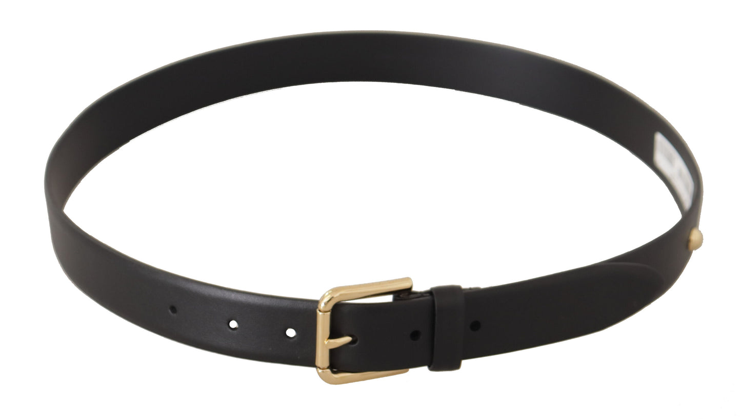 Elegant Black Leather Belt with Metal Buckle