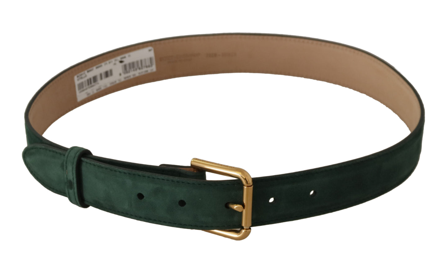 Moss Green Velvet Gold Tone Logo Metal Buckle Belt