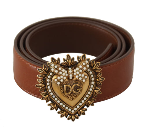 Elegant Leather Belt with Gold Heart Buckle