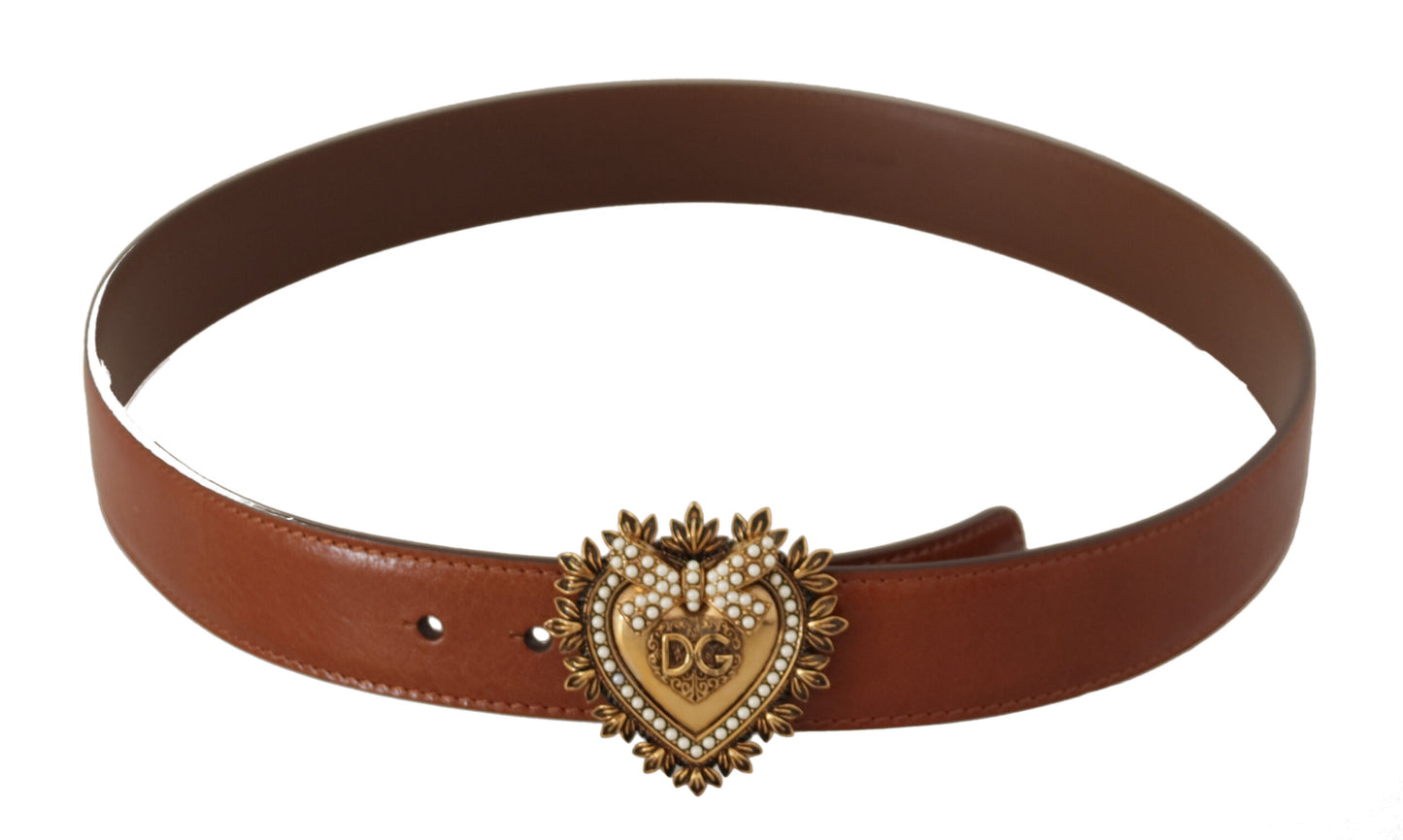 Elegant Leather Belt with Gold Heart Buckle