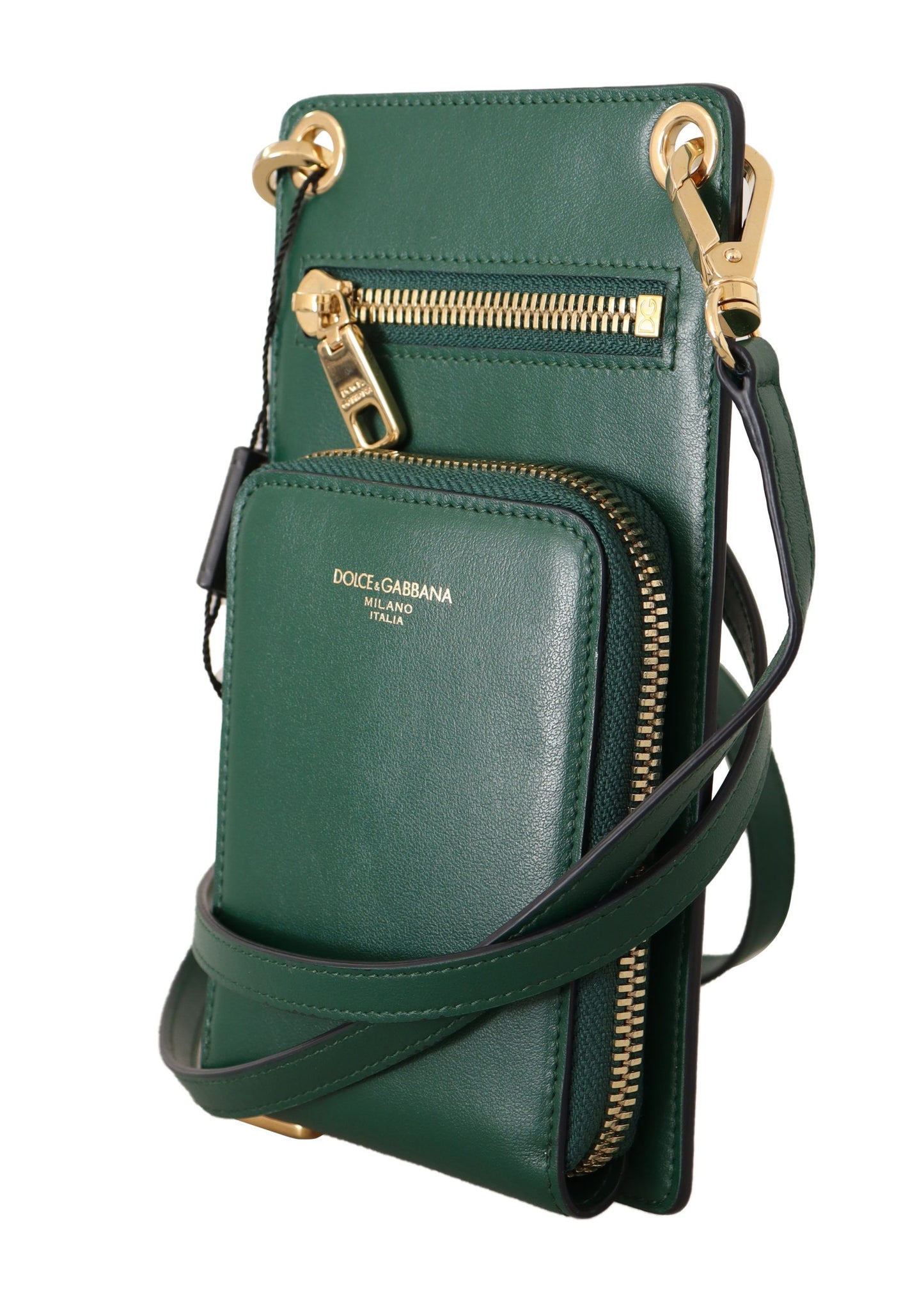 Exquisite Green Leather Phone Wallet with Strap