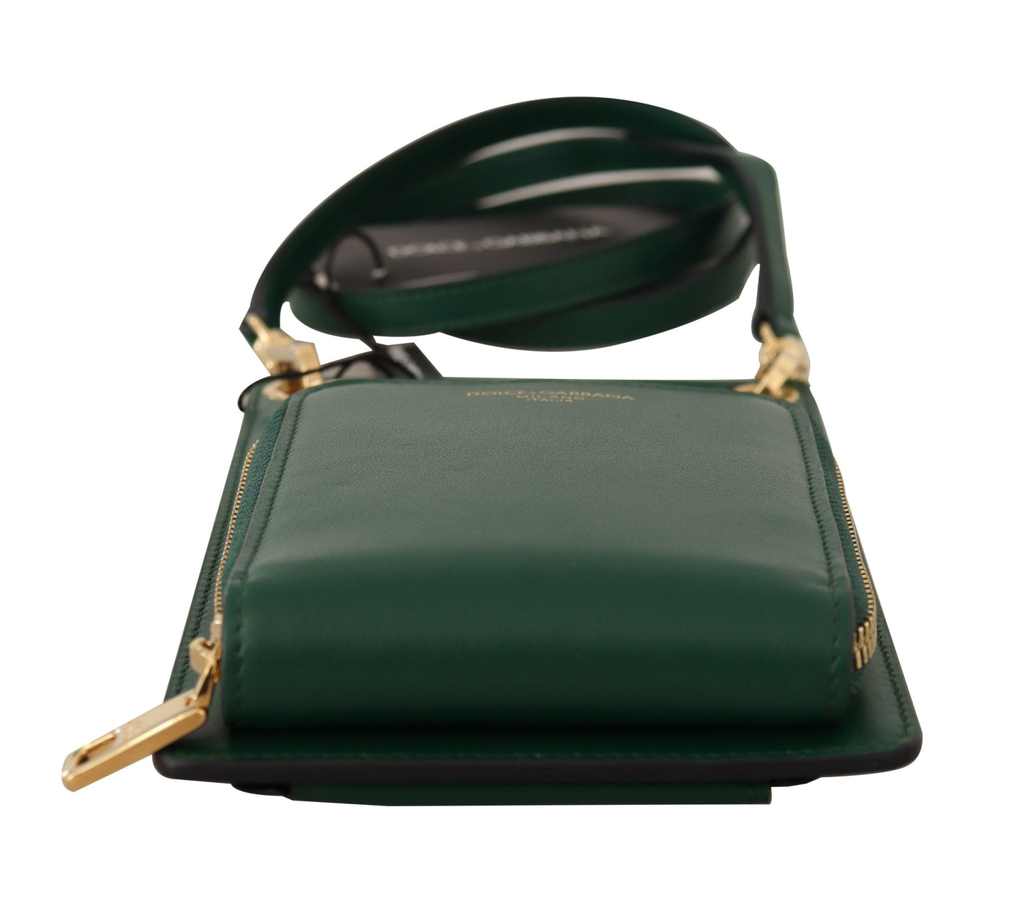 Exquisite Green Leather Phone Wallet with Strap