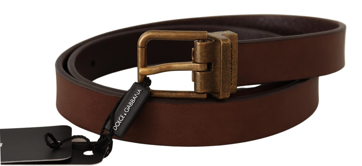 Elegant Brown Leather Belt with Gold Buckle