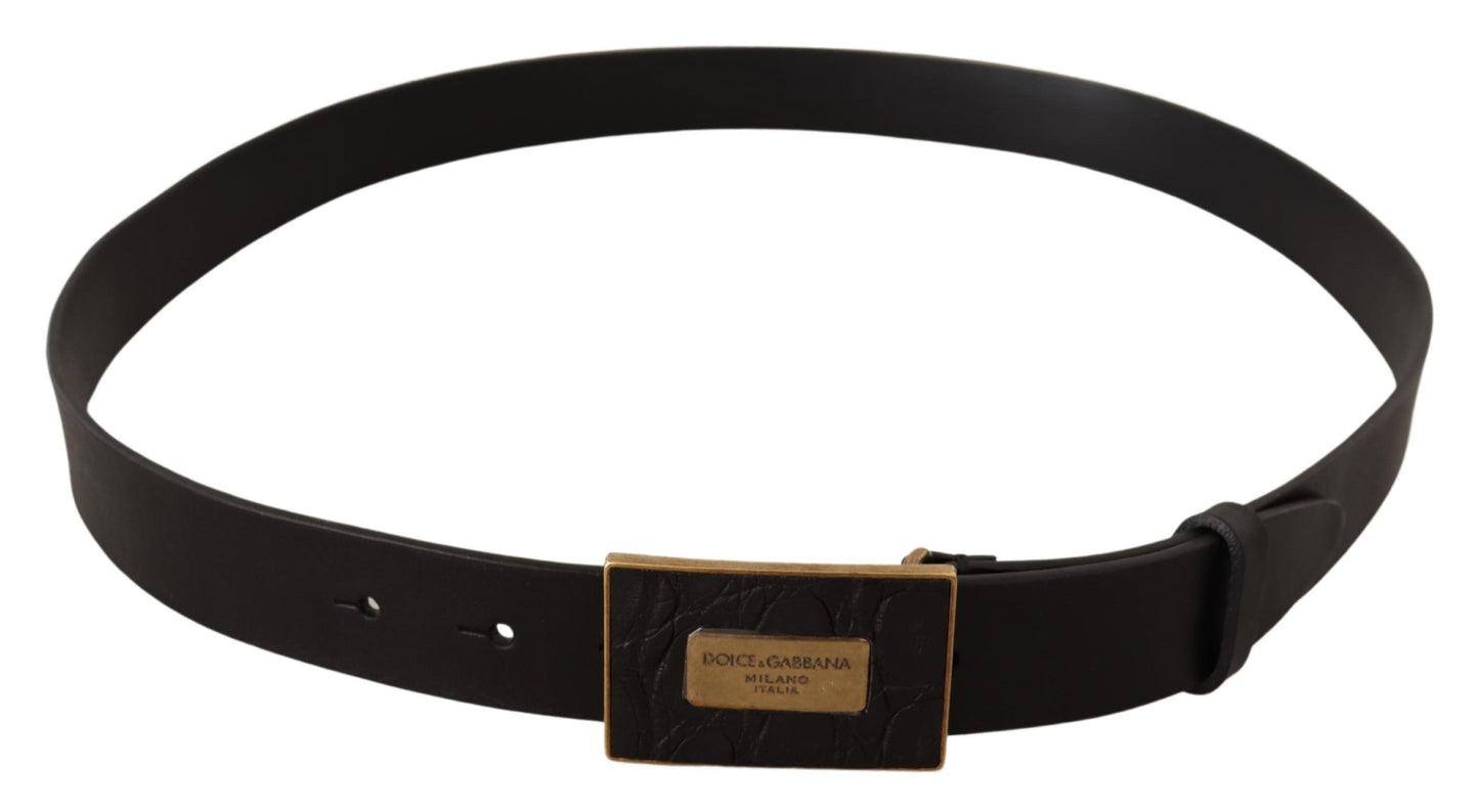 Black Leather Square Buckle Cintura Belt