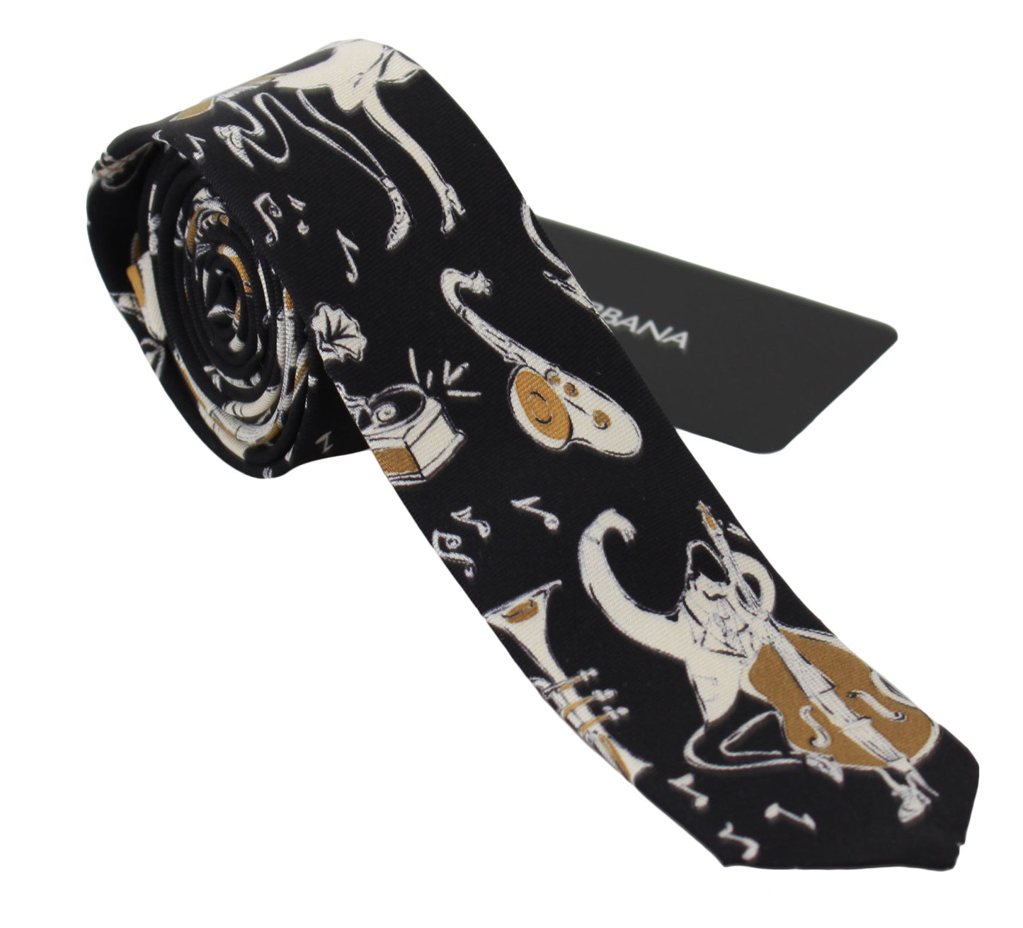 Black Gold Music Print Silk Neck Tie