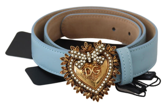 Elegant Blue Leather Belt with Engraved Buckle