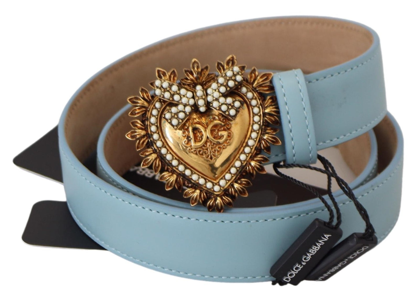 Elegant Blue Leather Belt with Engraved Buckle